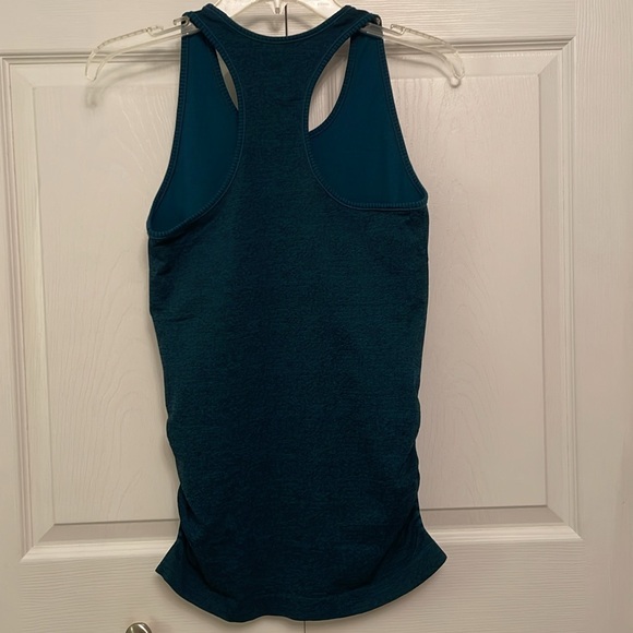 ATHLETA Athletic Racerback Tank Top Small Ruched Sides Heather Blue & Black - Picture 5 of 12
